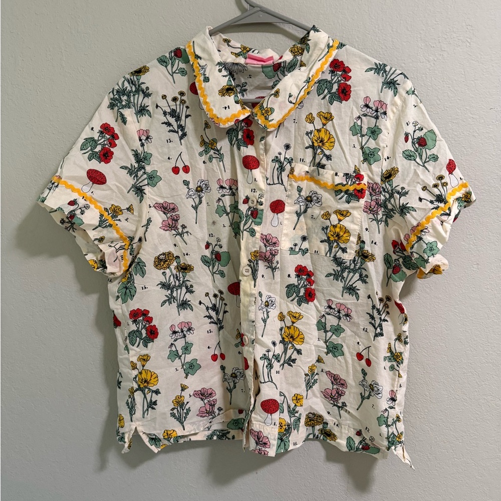 Ban.do Floral Botanical Print Button Front Shirt Women’s XL